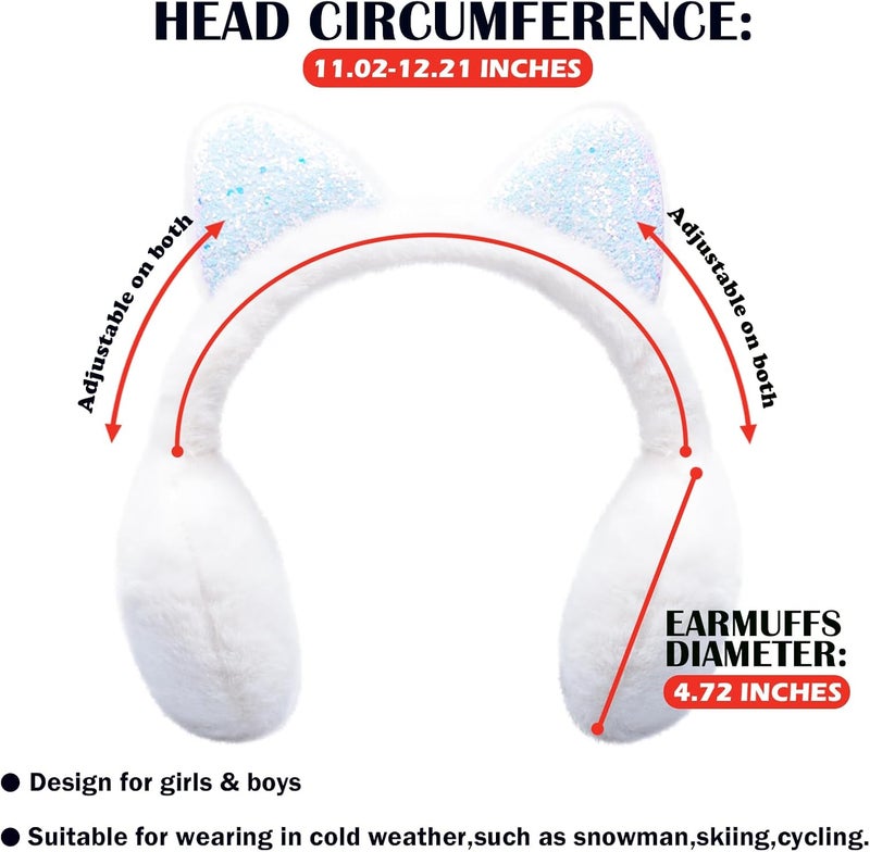EDCYF Ear Muffs Gloves Set for Kids Girls Winter Ear Muffs Adjustable Sequins Warm Earmuffs Furry Outdoor - Image 2